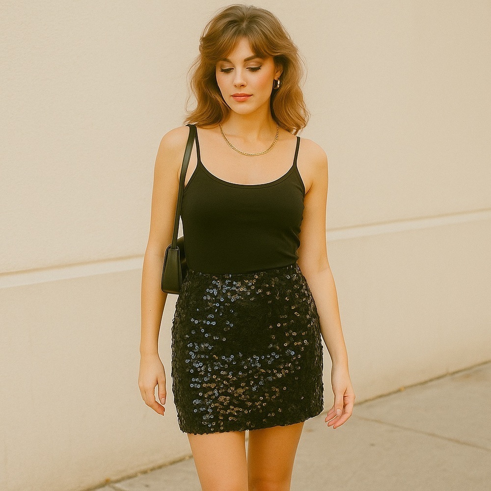 Vintage Black 80s 90s Mini Skirt S Canadian Made